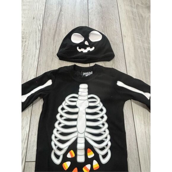 Modern Hero Baby Skeleton with candy corn in the belly two piece Halloween costu - Picture 3 of 10
